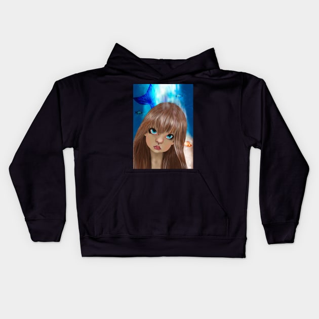 Mermaid big eyes Kids Hoodie by Accabella